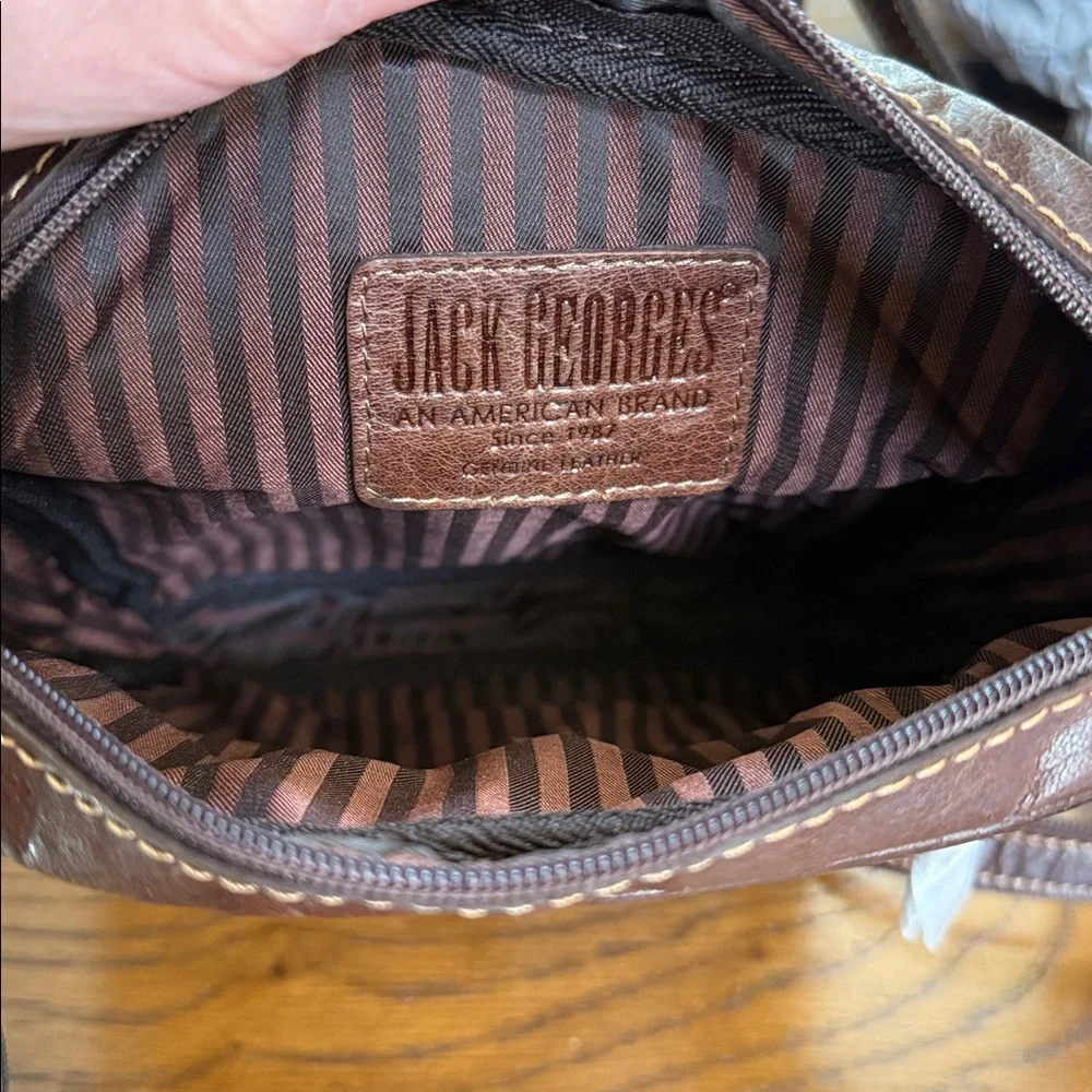 Men's/Unisex Jack George’s Brown Leather zippered Crossbody Bag w/Ft Zip Pocket.